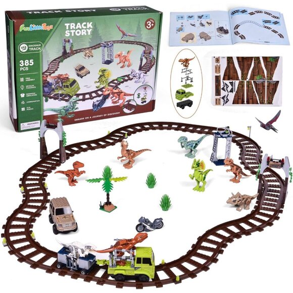 Fun Little Toys Dinosaur Track Story Set With 385 Pieces For Ages 3+ - Picture 1 of 11